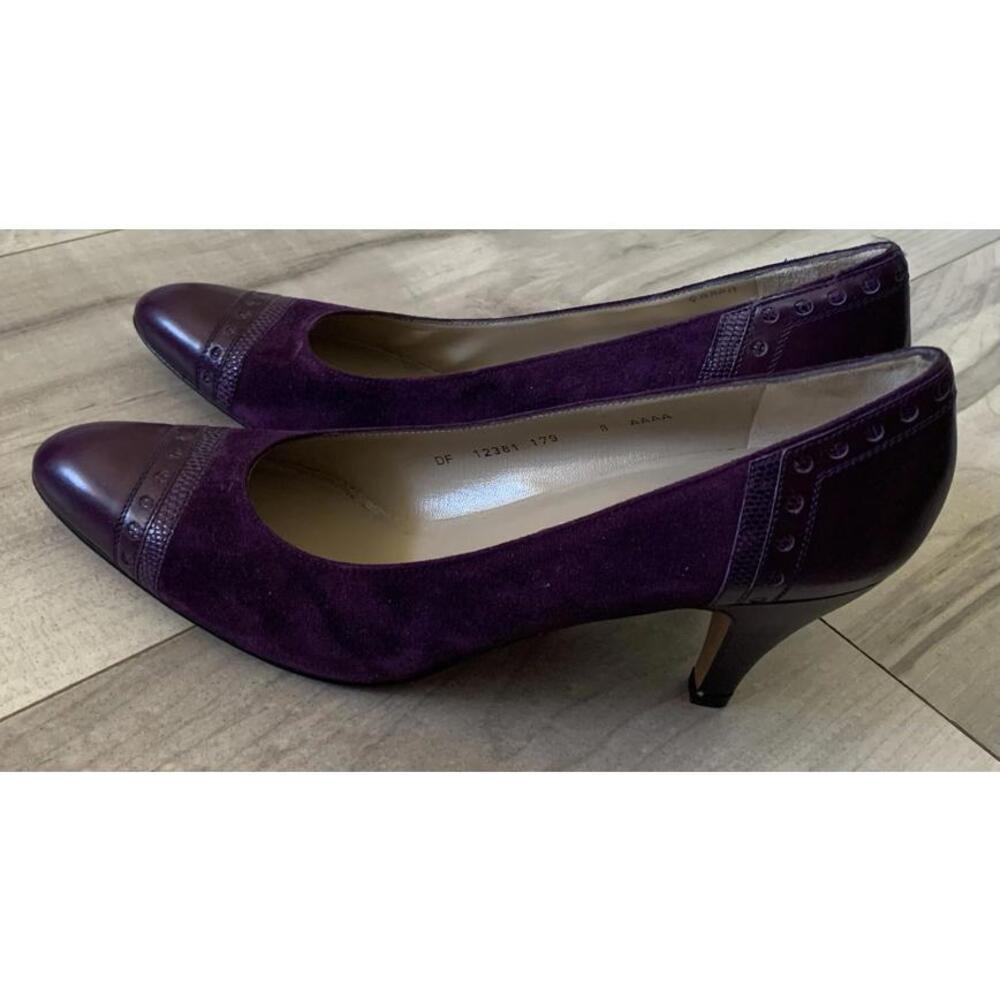 Salvatore Ferragamo Purple Suede and Leather Kitten Heel Pumps
